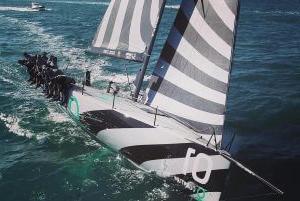 Quantum Sails image of sails on sailing vessel on the sea.